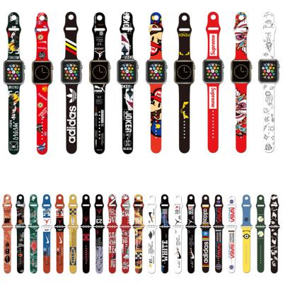 China Silicone Rubber OEM/ODM Designer Luxury Custom Sport Printed Silicone Rubber Watch Band Straps For iWatch Apple Watch 7 6 5 4 for sale