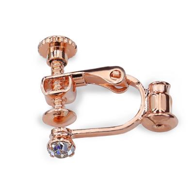 China Fashionable Rose Gold Screw Back Earrings With White Stone Earring Findings With Converter for sale