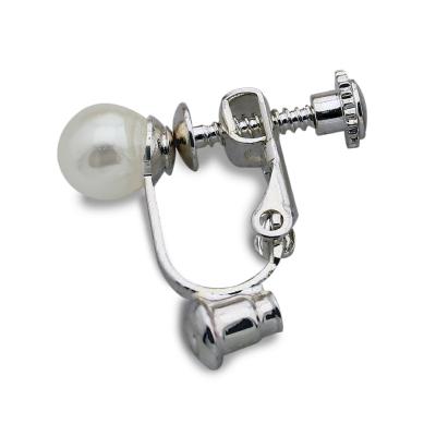 China Trendy Rhodium Screw Back Earrings With White Pearl Earring Findings With Converter for sale