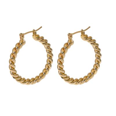 China CLASSIC fashion women gold earrings circles party big circle earrings copper 30 mm twisted style circle earrings for sale