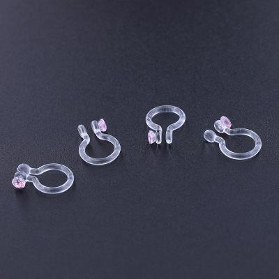 China Fashionable CZ Pink Stone U Shaped Clip Invisible Plastic Earrings for sale