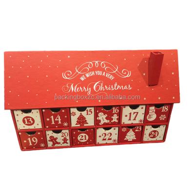 China Handmade Christmas Empty Gift Boxes Advent Calendar House Shape Customized Packaging Gift Box With Drawers for sale