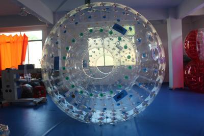 China Aufblasbarer Zorb Ball transparenter blauer Griff PVCs, 3m x 2m riesiger Hamster-Ball Durchmessers zu verkaufen