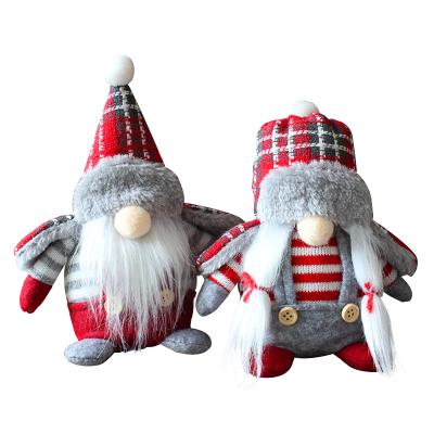 China Fabric 2021 red and white plaid doll holiday party faceless decoration for sale