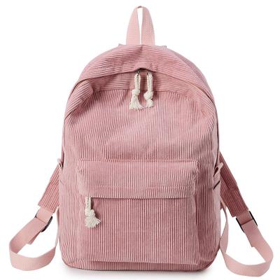 China Fashion Anti-theft Custom Student Backpack MU Ladies Soft Handle Solid Corduroy Striped Rucksack School Bag For Teenage Girls for sale