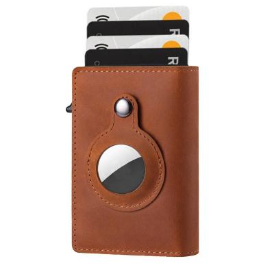 China Hot Selling RFID RU Wallet Men Pop Up Card Holder Genuine Leather RFID Blocking Air Tag Smart Airtag Wallet for sale