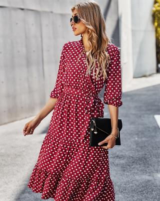 China Ladies Classic Polka Dot Printing Beach Skirt Dress 2021 Summer Casual Bohemian Breathable Hot Sale for sale