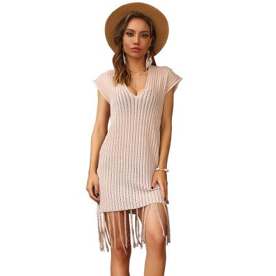 China 2021 summer new top knitted dress hollow color anti-static tassel pure sexy vest for women for sale