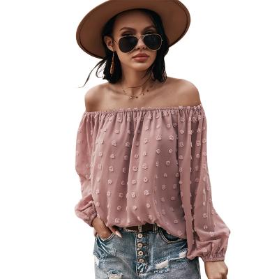 China New Arrival Anti-Wrinkle Women's Blouse Women's Polyester Women's Blouses Long Sleeve Strapless Top for sale