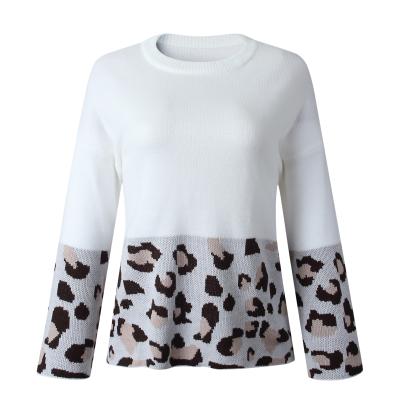 China New Arrivals Breathable 2020 Autumn And Winter Women's Round Neck Pullover Long Sleeve Stitching Knitted Sweater Casual Leopard Printing for sale