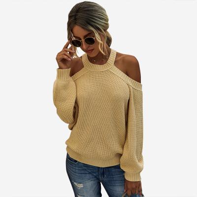 China Breathable Womens Loose Long Sleeve Cold Cut Knit Sweater Tops Pullover Sweaters for sale