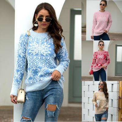 China 2021New Arrival Snowflake Family Females Breathable Christmas Knitted Sweater Christmas Pattern Women's Clothing Ladies Sweater for sale