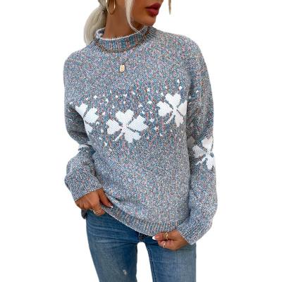 China Breathable 2021 Autumn Winter Christmas Snowflake Printing Knit Loose Ugly Christmas Sweater Long Sleeve Sweater for sale