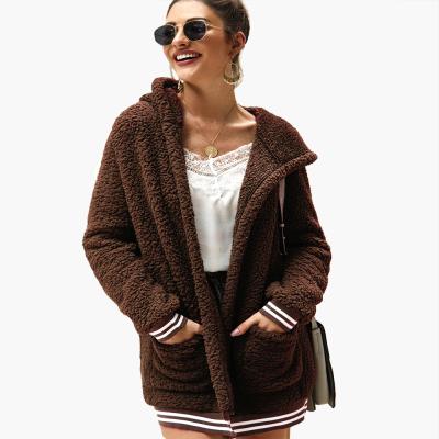 China Casual Faux Fur Hooded Cardigan Fashion Anti-Pilling Fluffy Sheath Long With Pocket Crewneck Winter Oversized Coat for sale