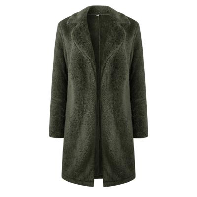 China New Solid Color Autumn And Winter Ladies Warmth Fashion Lapel Fleece Breathable High Quality Long Sleeve Mid Length Coat for sale