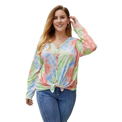 China 2021 QUICK DRY autumn and winter plus-size women's fashion tie-dye to knit round neck tops loose tops for women ladies for sale