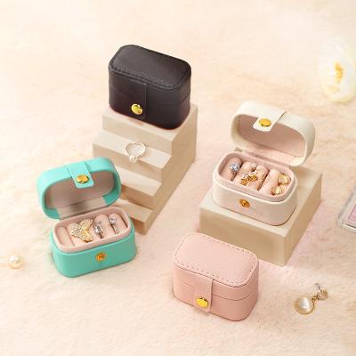 China American Retro Simple European Mini Custom Logo Travel Jewelry Box Ring Leather Storage Case Small Portable Jewelry Packaging Ring Box for sale