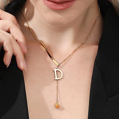 China TRENDY Jewelry Classic Design Necklaces Stainless Steel Fashion Charm Elegant Letter D Gold Plated Pendant Necklace for sale