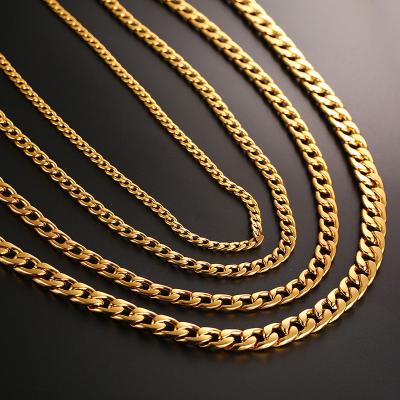 China Stainless Steel Cuban Men's Jewelry Miami Trendy Curb Chain Gold Plated Cuban Link Chain Necklace for sale