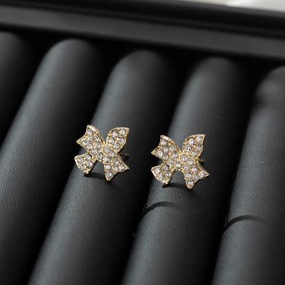 China Retro Fashion Zircon Bow Stud Earrings Cute Bow Shape Stud Earring Stainless Steel TRENDY Jewelry For Women for sale