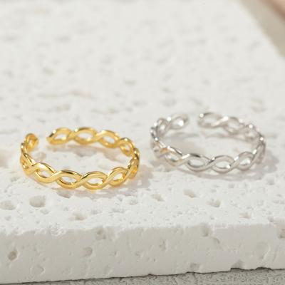 China Minimalist Cheap Gold Plated Link Chain Geometric Twist Rings Stainless Steel Jewelry Rings Open Adjustable Rings for sale