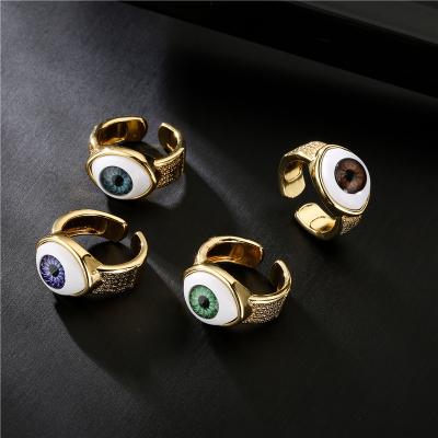 China Minimalist Open Design Couple Blue Devil Eye Rings Colorful Enamel Pastel Evil Eye Rings For Ladies Women for sale