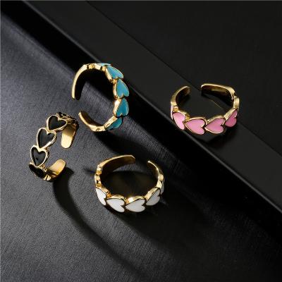 China Minimalist Women Open Design Couple Rings Gold Plated Cute Colorful Enamel Mushroom Heart Flower Shape Rings for sale