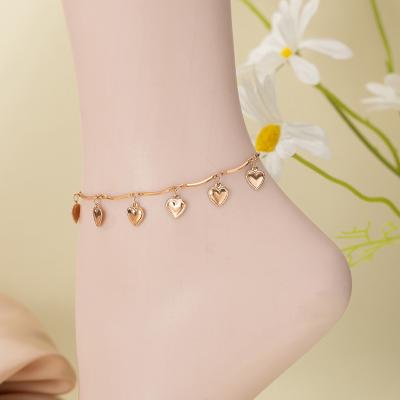 China Factory wholesale FASHIONABLE stainless steel heart shape gold anklet chain jewelry heart charm dangle anklet chain for sale