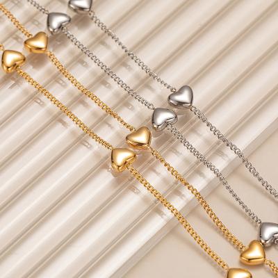 China Stainless Steel Fashion Heart Jewelry Set Gold Heart Necklace Bangle Bracelet Set Women Gold Jewelry Set for sale