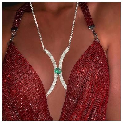 China TRENDY Wholesale Fashion Gold Luxury Lacework Form Sexy Stainless Steel Rhinestones Necklace Chain Body Bra Chain for sale