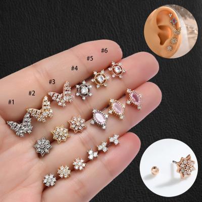 China FASHIONABLE Gold Plated Small Stud Cartilage Piercing Earrings Rhinestone Zircon Earing Set Brass Butterfly Ear Cuff Earrings for sale