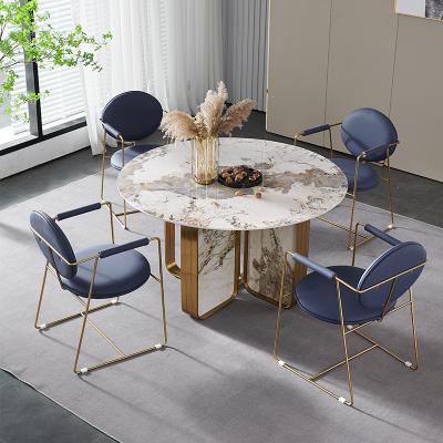 China Modern Modern Italian Dining Table Set Round Stainless Steel Restaurant Dining Table Rock Marble Dining Table for sale