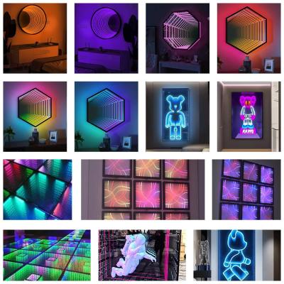 China Home Magic Mirror Neon Sign Infinity Neon Led Rgb Signboard 3D Glass Neon Sign for sale