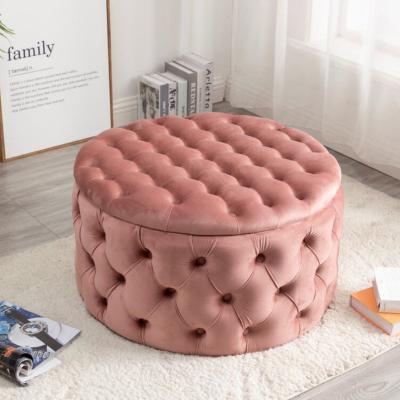 China Foldable Customized Living Room Velvet Round Shape Foot Storage Stool Stool Pouf for sale