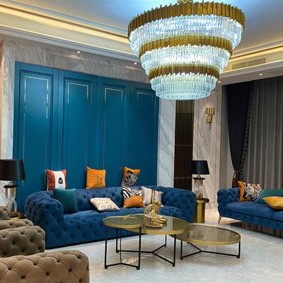 China Blue Velvet fabric living room foldable divan legless sofa luxury green velvet sofa button tufted 3 seater sofa for sale