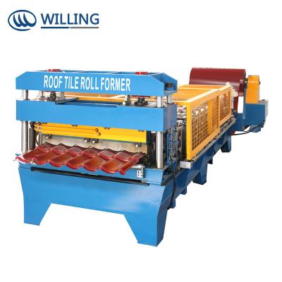 China Building Material Shops Arranged Color Steel Roofing Sheet Corrugated Steel Tile Roll Forming Machine for sale