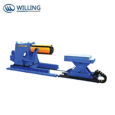 China Construction Material Stores Electric Hydraulic Steel Coil Uncoiler Decoiler Conductor Steel Strip Straightening Machine for sale