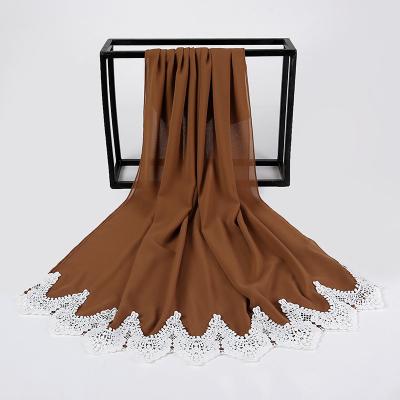 China New Breathable Pearl Chiffon Turban Malaysia Fashion Lace Splice Scarf Islamic Muslim Hijab Dress Shawl for sale