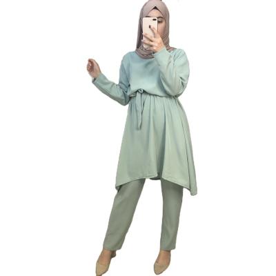 China Breathable Long Sleeve Top Pants Women Abaya Turkey Hijab Two Piece Set Dress 2 Piece Set Woman Clothing for sale