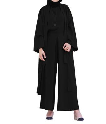 China 2021 Nov New Arrival Breathable Solid Color Daily Wear Muslim Women Dress With Pants 3 Pieces Abaya Set for sale