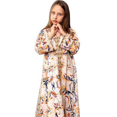 China Autumn Spring Loose Breathable V-Neckline Long Sleeve Mother And Daughter Print Arab Maxi Dress Muslim Kids Children Girls Dress Abaya for sale