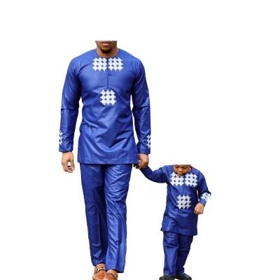 China Dashiki clothing H and D sale blue cotton fabric knitting african fashion dresses family clothing set with best quality for sale