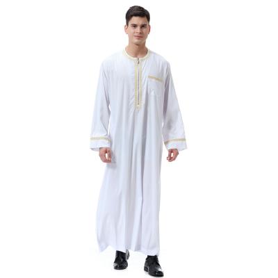 China New Mens Polyester Floral Print Custom Clothing Abaya Robe Muslim Clothing 2021 Plus Class Summer White Ethnic Thobe/Thawb 1pc/polybag for sale