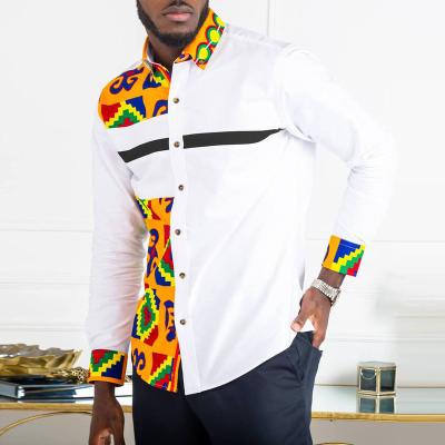 China 2022new arrival viable style ethnic fashion printed slim fit lapel straight shirt long sleeved plus size tops africa men clothing for sale