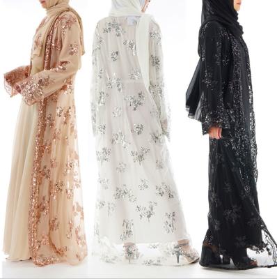 China Wholesale Islamic Embroidery Luxury Sequined Seamless Outdoor Chiffon Cardigan Robe Muslim Abaya Dresses for sale