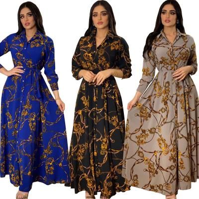 China Other 2022 Best Selling Spring Fashion Long Sleeve Women Ladies Clothing Islamic Printed Elegant Muslim Dress for sale