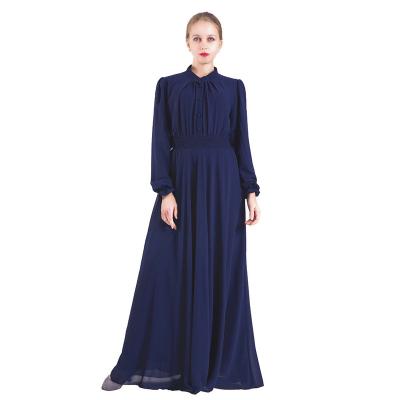 China Elastic Cuffs Long Maxi Soft Crepe Muslim Dress Elastic Waist Collar Belted New Design Women Anti-wrinkle Chiffon for sale