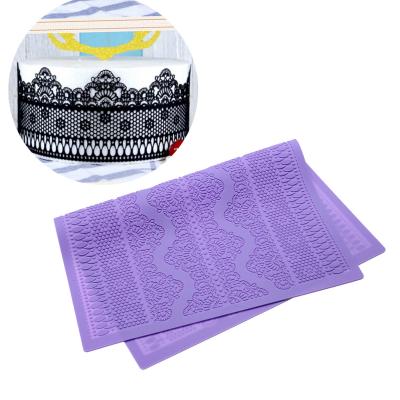 China Stocked Silicone Lace Pad Cake Rim Mold Protector Fondant Silicone Printed Protector Cake Baking Tool for sale