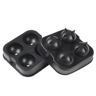 China Stocked 4 Holes 3D Sphere Silicone Ice Cube Mold Trays Whiskey IceBlock Mold for sale