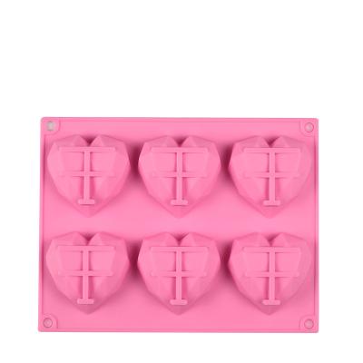 China Viable 6 Cavity Love-Heart Silicon Cake Cookie Mold Fondant Tool Soap Baking Molds for sale